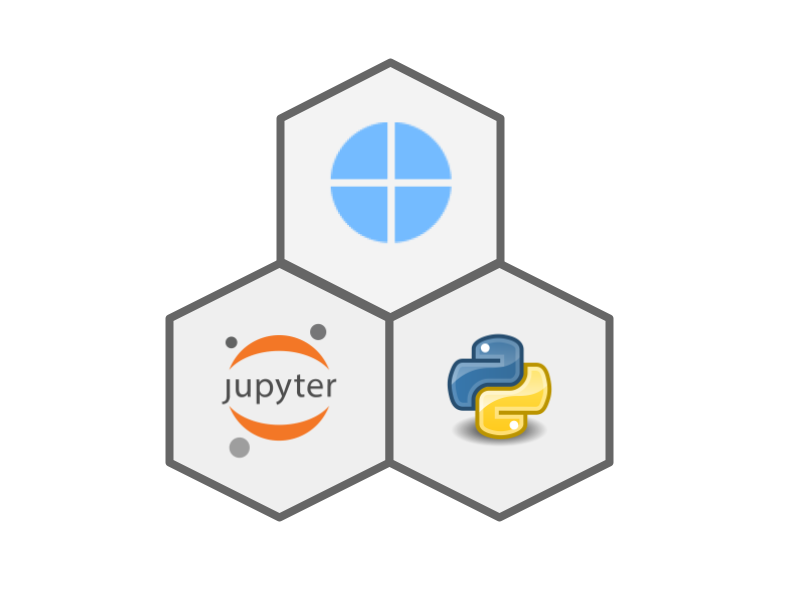 quarto, jupyter, and python logos together on a white background